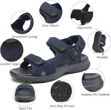 Чоловічі сандалі FLARUT для трекінгу та активного відпочинку, шкіра, відкритий носок, сині (45 EU)