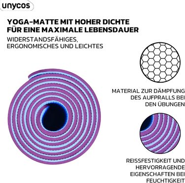 Килимок для йоги та фітнесу Unycos з TPE, 183x61 см, з сумкою та ремінєм | Екологічний, нетоксичний, для дому та спортзалу (Лідло)