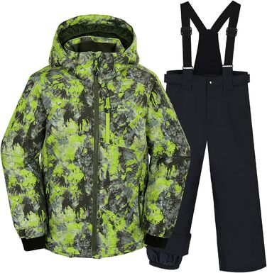 SNOWER Дитячий зимовий комбінезон для хлопчика з капюшоном, теплий гірськолижний костюм, кольорове зелений, 6-7 років