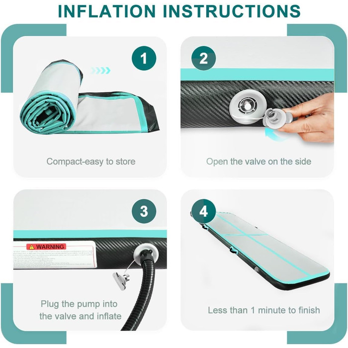 Гімнастична килимок для тренувань 500x200x20 см, надувний, чорно-зелений