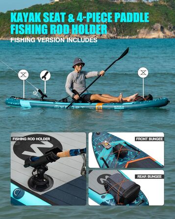 Надувне SUP-дошка MYBOAT 30,5 x 86,4 x 15,2 см для риболовлі, з аксесуарами (3 плавці, бungees, камера, насос, весло, мішок, мотузка)
