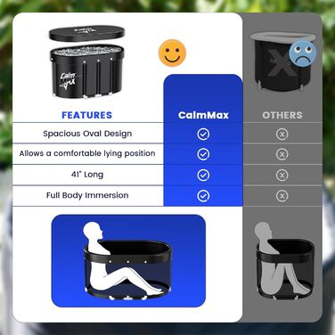 Ванна для криотерапії CalmMax Ovale – 450 л, переносний бак для холодної води, 5 шарів, для спортсменів, 105 x 103 см