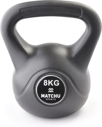 MATCHU Гиря 8 кг для фітнесу і кросстренінгу, пластикова з бетоном, для тренувань у спортзалі та вдома, 22x15 см