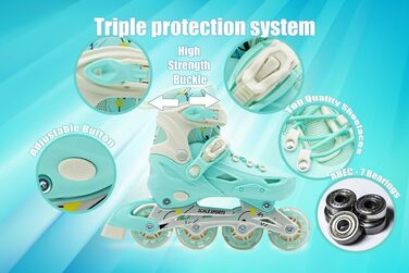 Регульовані роликові ковзани з підсвічуванням коліс - дитячі та дорослі ролики (L (5-7 UK), м'ятний колір)