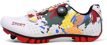 Велосипедні черевики для чоловіків та жінок, кольоровий принт графіті, MTB Radsportschuhe, черевики для гірського велосипеда, кросівки, дихаючі, outdoor, велосипедні черевики, велосипедні черевики Spin MTB, 40 EU, білий