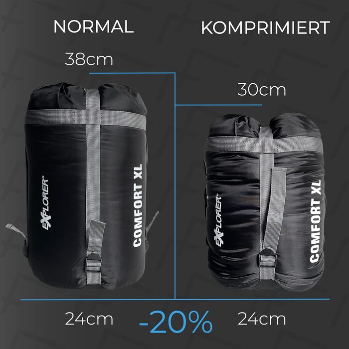 Сплячий мішок EXPLORER® Comfort XL -23°C -5°C, 3-4 сезони, зимовий, для дорослих, 230x85x70 см, чорний