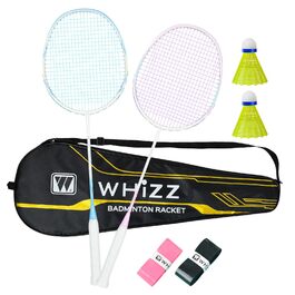 Набір для бадмінтону WHiZZ Carbon: ракетка графітова, воланчики, намотки, сумка (фіолетово-блакитний)