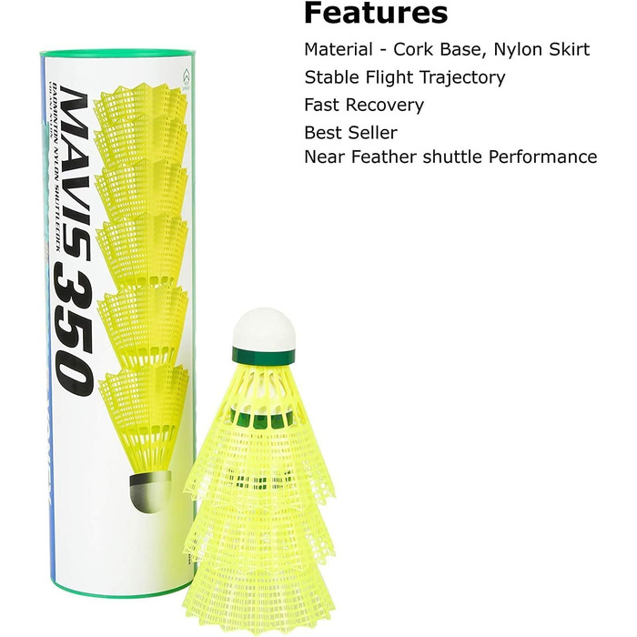 Yonex Mavis 350 – воланчики для бадмінтону, упаковка 6 шт, колір SLO Yellow