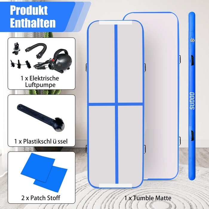 Надувна гімнастична матка (килимок) для дому, вулиці, фітнесу, йоги, тренувань, челедингу та водного спорту, 10 см заввишки, з антиковзким покриттям, 3м/4м/5м