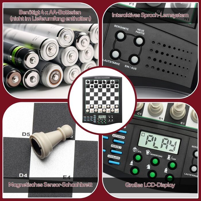 Електронний шаховий комп'ютер CNSENIOR з голосовим тренером та ШІ – Магнітна шахівниця з інтерактивною системою навчання – для початківців, досвідчених, дітей та дорослих