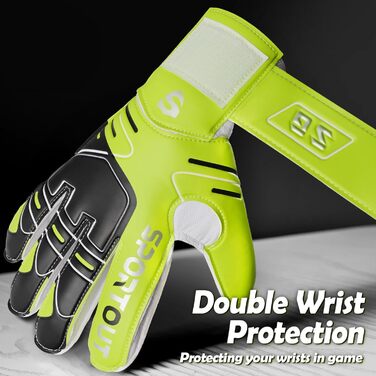 Воротарські рукавички Sportout для дітей та дорослих, з технологією Fingersave, 4mm латекс, Light Green