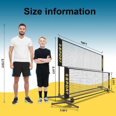 Мобільна міні-сітка для волейболу з комплектом: м'яч, насос, сумка. Регульована висота 1.5-7.9м для тенісу, бадмінтону, футболу, піклболу