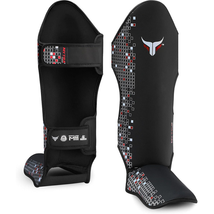 Mytra Fusion M-11 Захист гомілки та стопи преміум для муай-тай, кікбоксингу, MMA, легкий та міцний шкіряний щиток для єдиноборств, чорний, розмір L