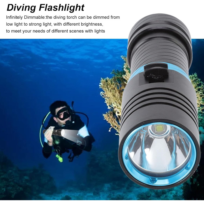 Ліхтар під водою ViaGasaFamido 5000 Lm, IPX8, 100 м, регулювання яскравості, для дайвінгу, риболовлі, полювання, рятування, кемпінгу, водонепроникний, з алюмінієвого сплаву