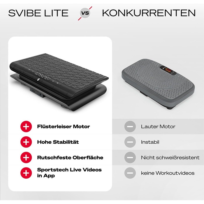 Віброплатформа Sportstech sVibe Lite чорна: для дому, до 120 кг, схуднення, спалювання жиру, м'язовий набір, тренування всього тіла, 99 рівнів інтенсивності, німецька якість