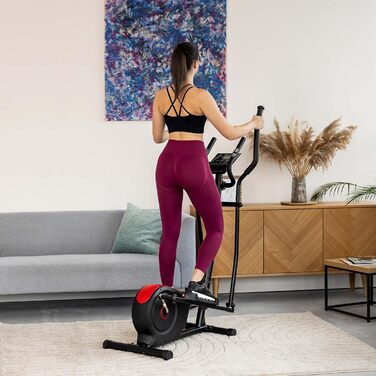 Еліптичний тренажер Hop-Sport HS-2050C з LCD-дисплеєм та вимірюванням пульсу, тихий тренажер для дому, магнітна система гальмування та транспортні ролики, червоний
