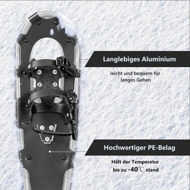 Снігоступи GYMAX легкі алюмінієві, комплект з регульованими трекінговими палками та сумкою, обладнання для гірського туризму, ходьби снігом для чоловіків, жінок, підлітків, 30 дюймів + сріблястого кольору