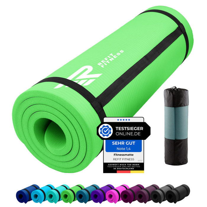 Килимок для йоги та фітнесу Gymnastikmatte Profi 190x60 см, 10 мм, Lime - антиковзкий, NBR, з ременем та сумкою