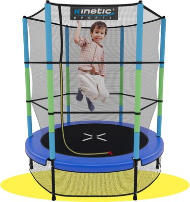 Дитячий батут KINETIC SPORTS 140 см з гумовою підвіскою, захисною сіткою на блискавці, м'яким бортиком і сіткою для підлоги – іграшковий батут для дому