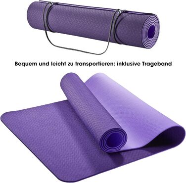 Фітнес-мат для йоги CelinaSun 183x61 см, TPE, нековзкий, з ремінцем, ліловий