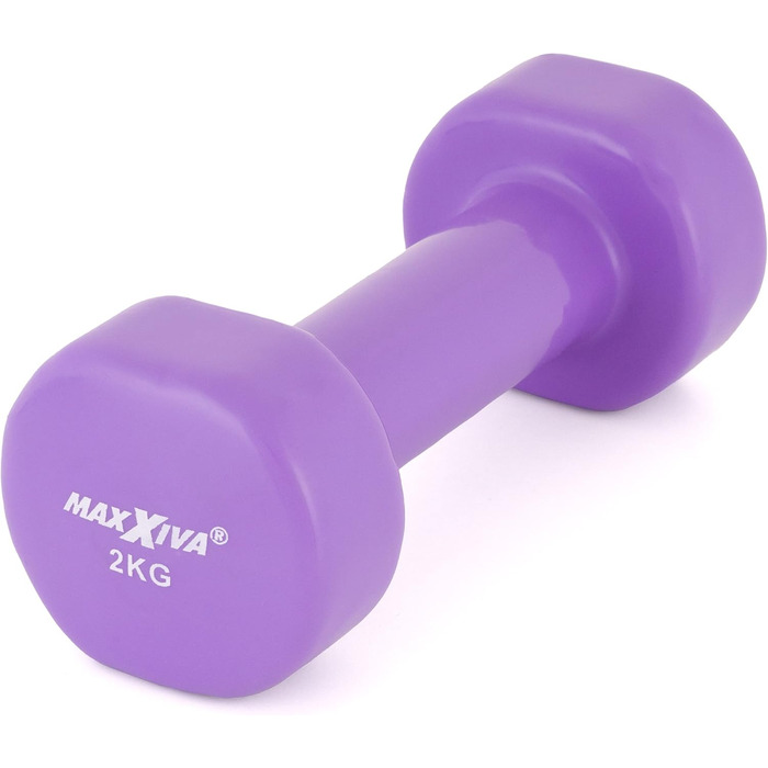 MAXXIVA Гантелі з вініловим покриттям, сталевий сердечник, 2 х 2 кг, фіолетові, для фітнесу та силових тренувань