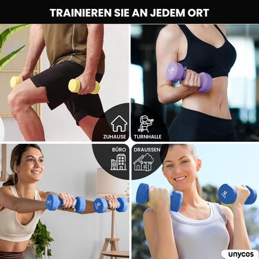 Гантелі неопренові UNYCOS 2 шт. (1-10 кг) - короткі, антиковзаючі для жінок та чоловіків, проти ковзання | для фітнесу, силових тренувань, пілатесу, гімнастики, домашнього спортзалу