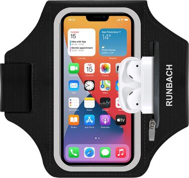 Спортивний браслет на руку RUNBACH для Google Pixel 8/8 Pro/7/7a/7 Pro/6/6a/6 Pro/5/5a/4/4a/4XL/3a/3 XL, водонепроникний, з кишенею на блискавці для Pixel Buds та ключів (чорний)