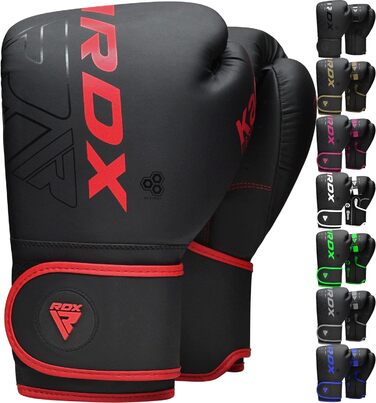Дитячі боксерські рукавички RDX KARA для муай-тай, кікбоксингу та MMA, штучна шкіра, для тренувань та спарингу, чорні 6oz, червоні 8oz