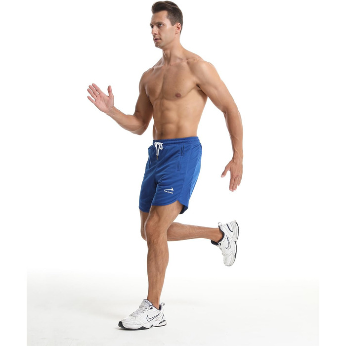 Спортивні шорти для бігу та фітнесу з блискавкою, Navy Blue (синій) з петлею для рушника (L, синій)