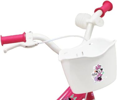 Дитячий велосипед 12 дюймів Disney Minnie Mouse з кошиком, тримачем для ляльки, гальмом, захисним щитком і шоломом, рожевий, для дівчаток