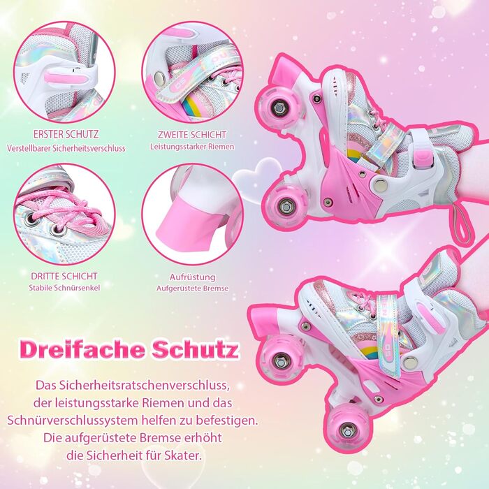 Дитячі ролики Kinder для дівчаток та хлопчиків, регульовані, з підсвічуванням, для початківців, розміри EU 28-36, рожеві