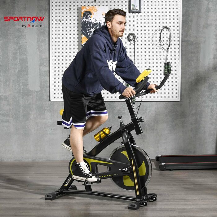 Велотренажер SPORTNOW з регульованим сидінням та опором, фітнес-велосипед з LCD-дисплеєм, датчиком пульсу, сталевий, жовтий