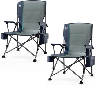 Крісло для кемпінгу Timber Ridge XXL, 230 кг, широке сидіння 62 см, з високою спинкою, підстаканником та міцними підлокітниками для кемпінгу, пікніка, саду та балкону (2 шт., блакитний)