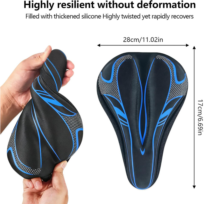 Подушка на сидіння велосипеда AUVSTAR з гелевою вставкою, дихаюча, преміум-якість, для гірського велосипеда, унісекс (Блакитний 02)