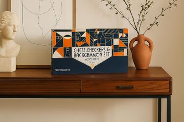 Набір шахів, шашок та нарду для дорослих 43,2 см, дерево, портативний, складаний, двосторонній, з великими фігурами