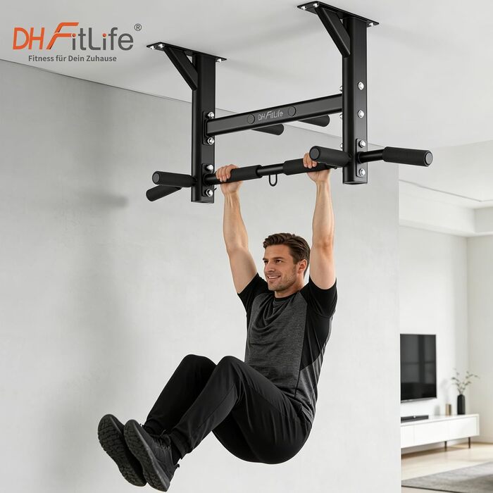 Багатофункціональний турнік для стелі DH FitLife 4в1 до 300кг, підтягувальний брус з 8 антиковзаючими ручками та кріпленнями для боксерської груші та петель