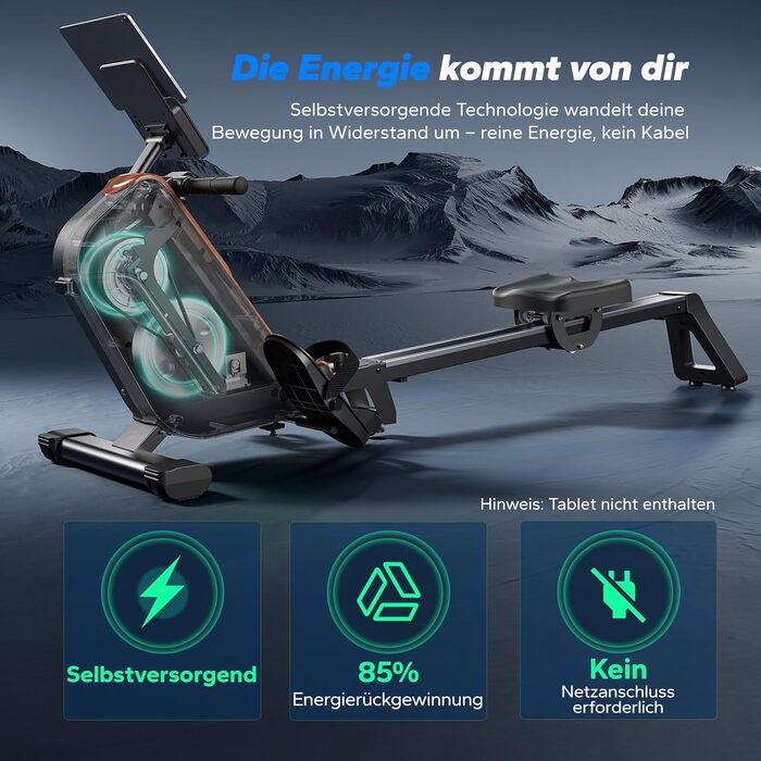 Гребний тренажер MERACH для дому, складаний, магнітний, тихий, з додатком, подовжені направляючі, електричне налаштування (самостійно)