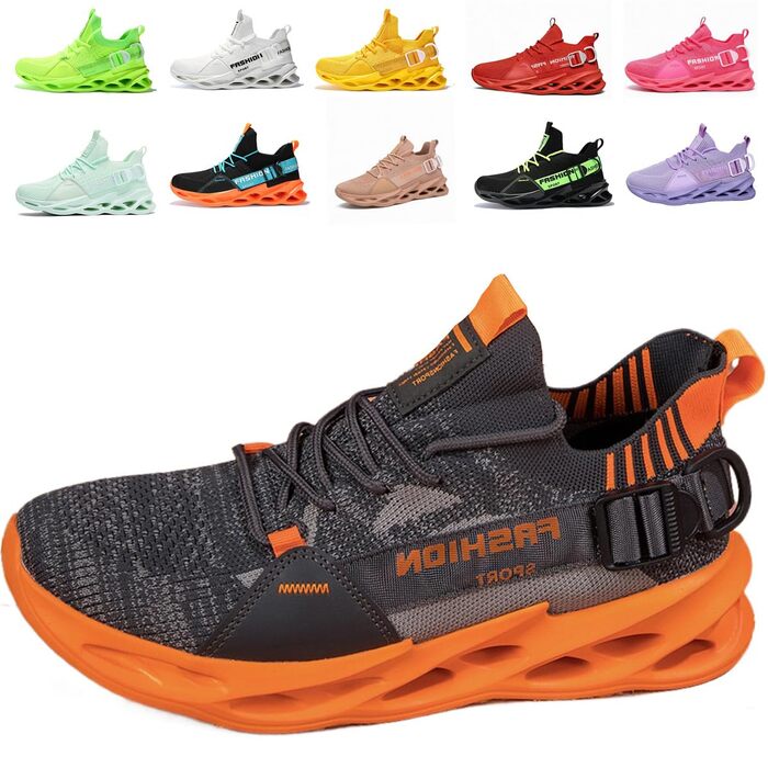 Кросівки чоловічі/жіночі спортивні для бігу та фітнесу Turnschuhe G133 сіро-помаранчеві, дихаючі, легкі, з амортизацією, розмір EU 43