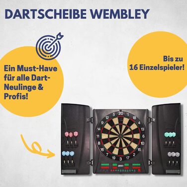 Електронна дартс-мішень Best Sporting Wembley з LED-дисплеєм, 12 дротиками, запасними наконечниками, кабінетом, офіційний розмір для турнірів