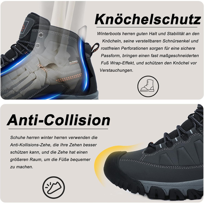 Чоловічі зимові черевики AX BOXING: утеплені, теплі, для ходьби на вулиці, трекінгові, розмір 41-46 EU (світло-сірий, 45 EU)