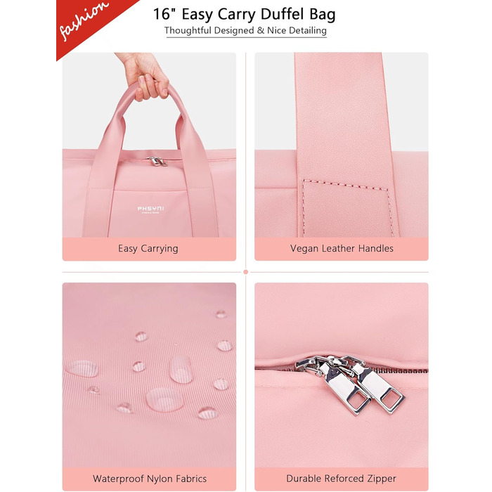 Спортивна сумка 16 дюймів для жінок та дітей з відділенням для взуття та водонепроникним розділенням. Ідеальна для фітнесу, танців, плавання та подорожей (рожева)