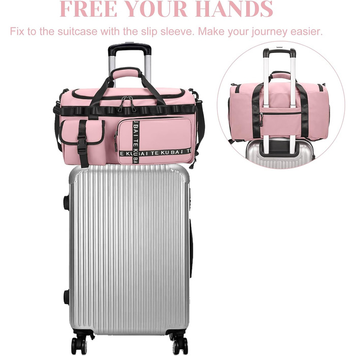 Спортивна сумка для подорожей 65Л з відділенням для взуття та мокрих речей, містка сумка для залу, плавання та коротких поїздок (Рожева)