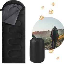 Спальний мішок для дорослих | 3 сезони | Ультралегкий 1400г | Водонепроникний, компактний | Мумієвидний для кемпінгу, походів, відпочинку на природі | Чорний