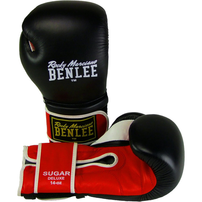 Боксерські рукавички BENLEE Sugar Deluxe 12 унцій, шкіряні, чорні/червоні
