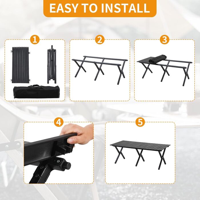 Складаний туристичний стіл Boosden 120x80 см з сумкою для пікніка, грилю та відпочинку на природі (чорний)