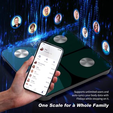 Інтелектуальна вага для вимірювання жиру та BMI з Bluetooth, 180 кг, зелена
