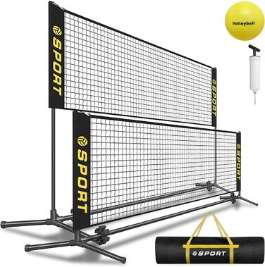 Портативне міні-волейбольне сітка, комплект з гумовим волейбольним м'ячем, насосом та сумкою. Регульована висота 7,9 м - 1,5 м для тенісного, бадмінтонного, футбольного та піклбол-сітки