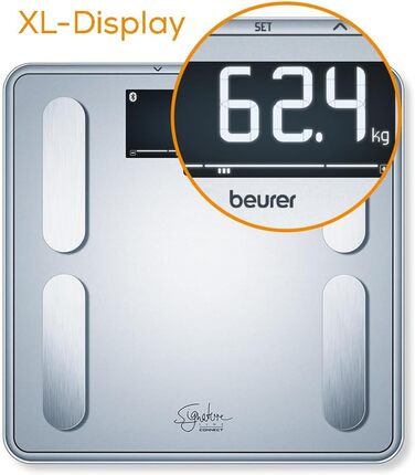 Ваги Beurer BF 405 з аналізом складу тіла: точні вимірювання для 8 користувачів, визначення жиру, великий дисплей з підсвіткою, до 200 кг, з підключенням до додатку