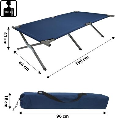 BB Sport Розкладне ліжко для кемпінгу, 190 x 64 x 41 см, сталевий каркас, 180 кг, з сумкою, блакитне