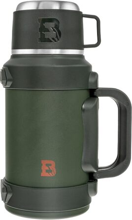 Термос Badger Outdoor Big Boy 1,3 л з нержавіючої сталі, із чайним ситечком, вакуумною ізоляцією, зберігає тепло до 24 годин, з ремінцем для перенесення, оливковий зелений